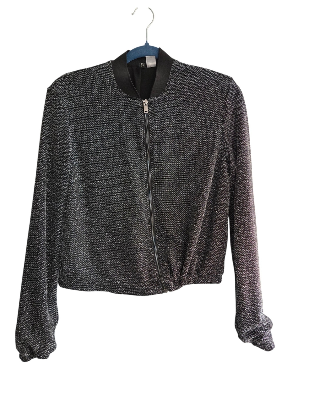 Women's Metallic Black Bomber Jacket